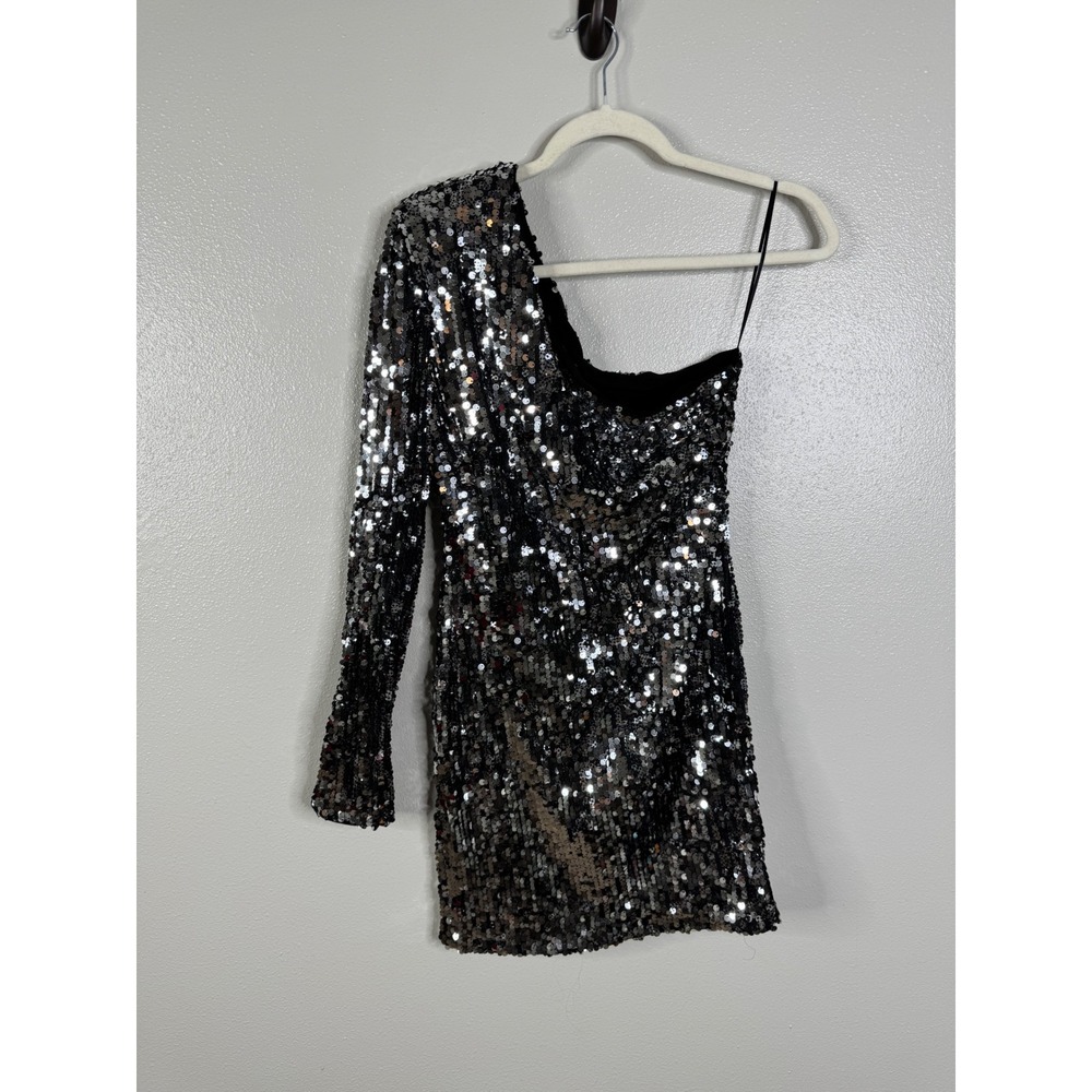 Cosmopolitan Dress The Population Sophie One Shoulder Sequin Mini Dress Silver L